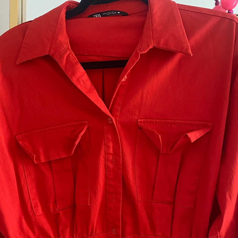 Zara Red Long Sleeve Dress - Picture 2 of 4